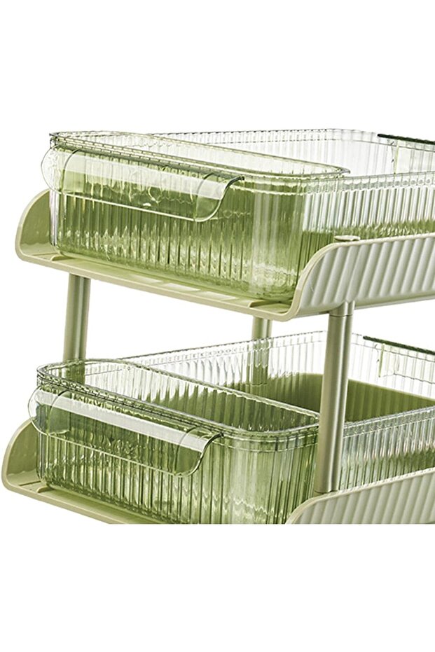 2-Tier Desktop Organizer, Multipurpose Storage Container with Handles, Light Green