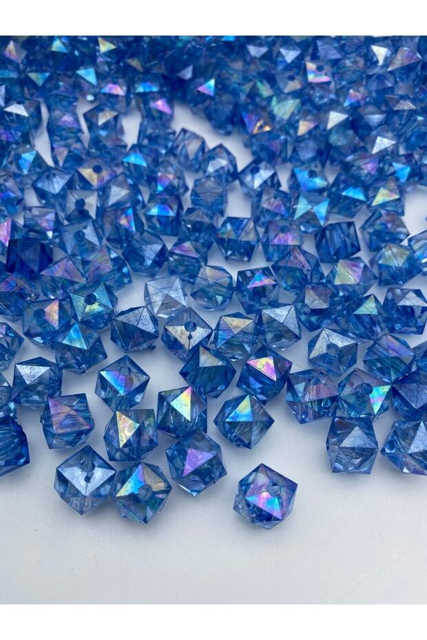 100gr 14mm Dark Blue Cube with Janjan, Cubic Model Acrylic Beads, jewelry, bag Beads (100GR,~80PCS)