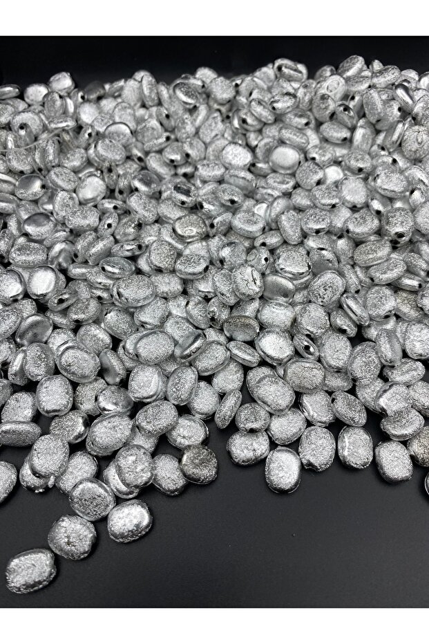 100gr Silver Color Gilded Puffy Flat Bean Model Beads, Jewelry, Bag Beads (100gr,~180 Pieces)