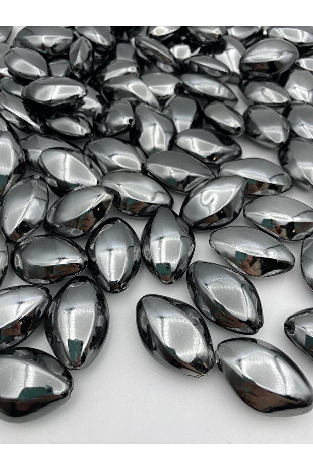 100gr Smoked / Anthracite Color Large Metalized Almond Beads, Accessory Jewelry Bag Beads (100gr,~20 Pieces)