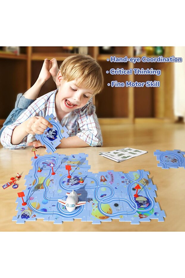 Kids Plastic Jigsaw Puzzles, Vehicle Track Toy, Educational, Critical Thinking, for 3-6 Year Olds