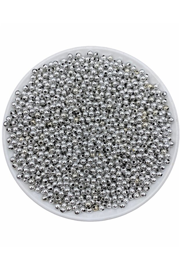 4mm Silver Color Plastic Metalized Beads, Jewelry Making Beads (50gr,~1450 Pieces)