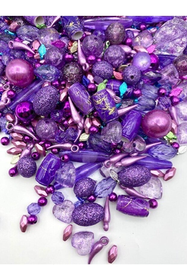 Mixed Glitter Plastic Beads in Lilac-Purple Color (250 grams) for Making Bracelets, Necklaces, Keychains