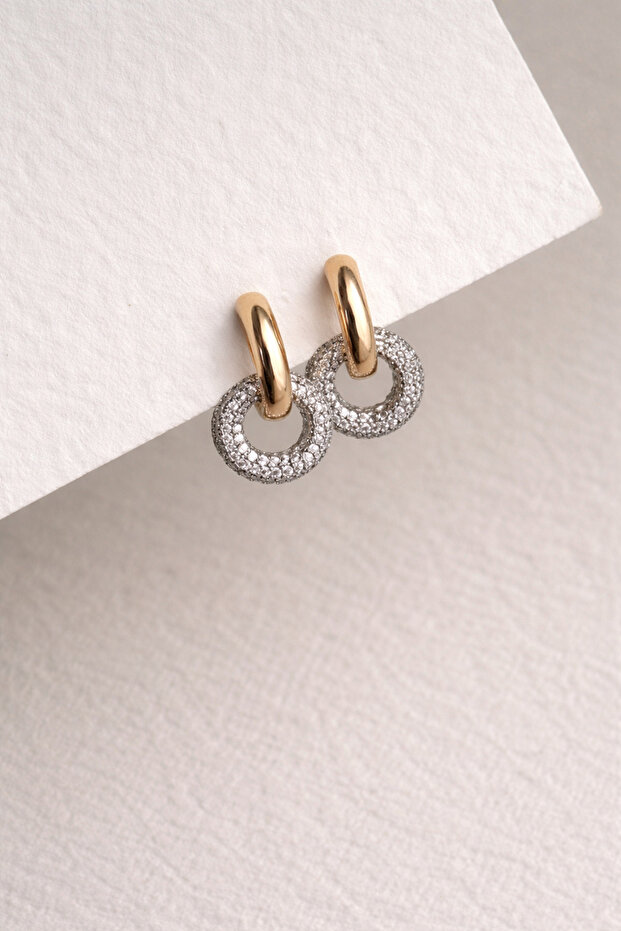 Steel Rose Gold Mers Model Stone Hoop Earrings - Does not blacken-