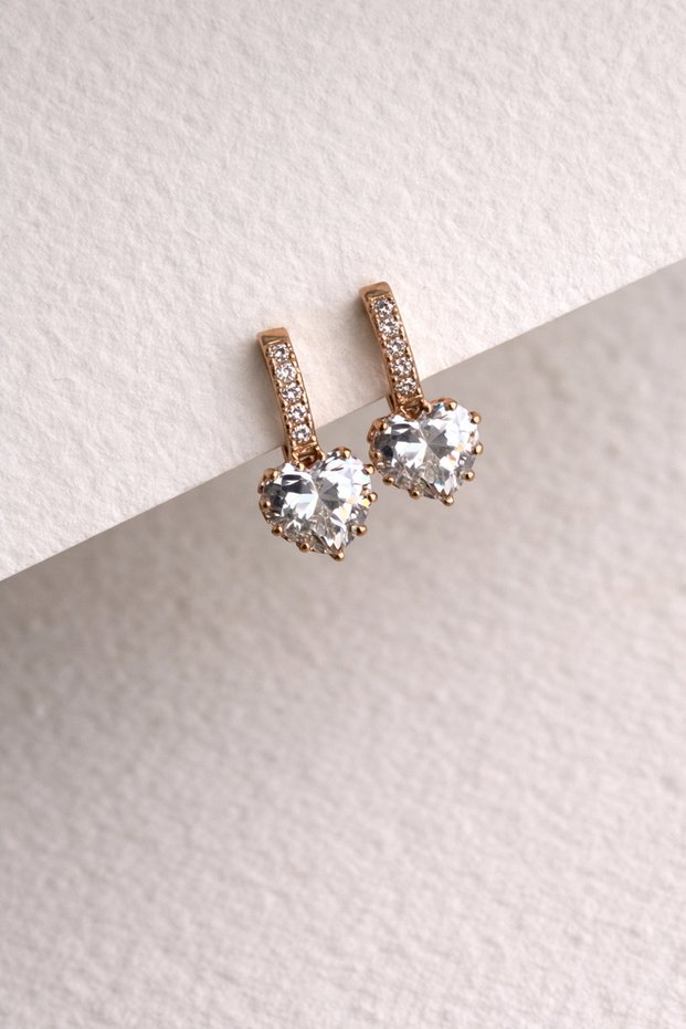 Steel Rose Gold Jewelled Heart Loveseption Earrings - No Darkening-