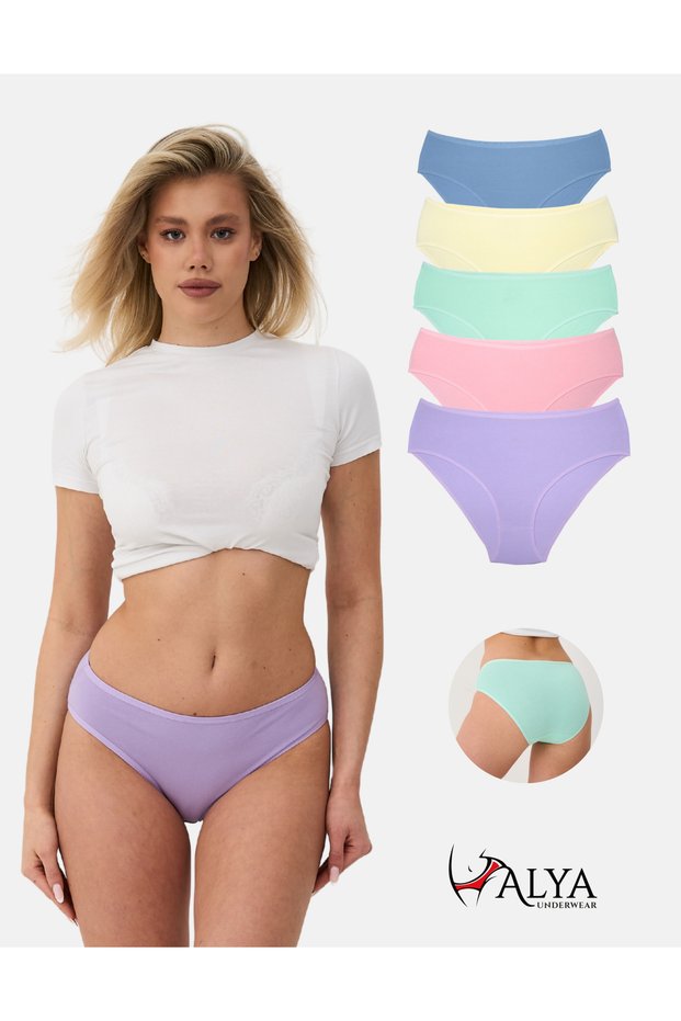 Women's Cotton Colored Bato / Hipster Slip Panties - Yellow, Mint, Lilac, Blue, Salmon - Pack of 5