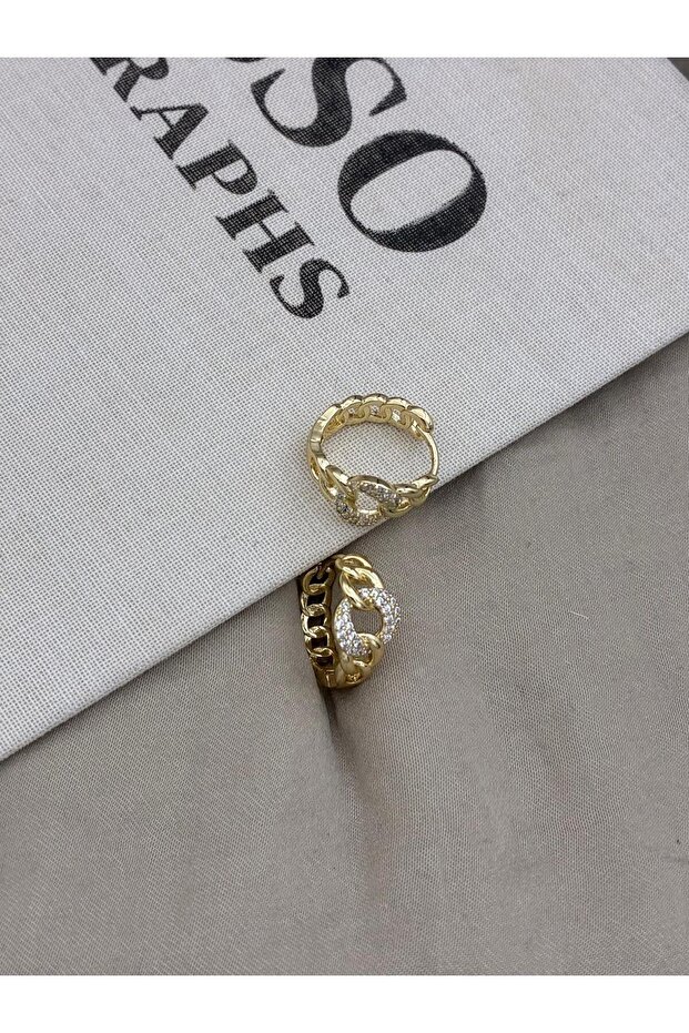Gold Color Chain Model Zircon Stone Detailed Earrings Cm103