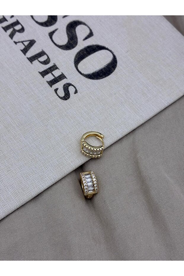 Gold Color Baguette Zircon Stone Stringing Thick Hoop Earrings Cm79