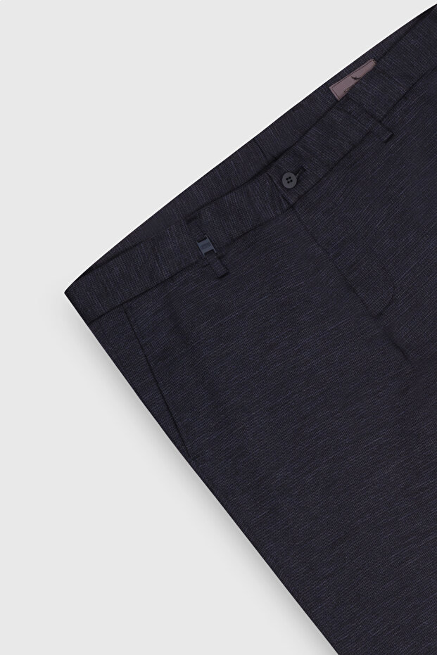 Erkek Lacivert Yünlü Slim Fit Dar Kesim Desenli Yan Cep Pantolon - 8
