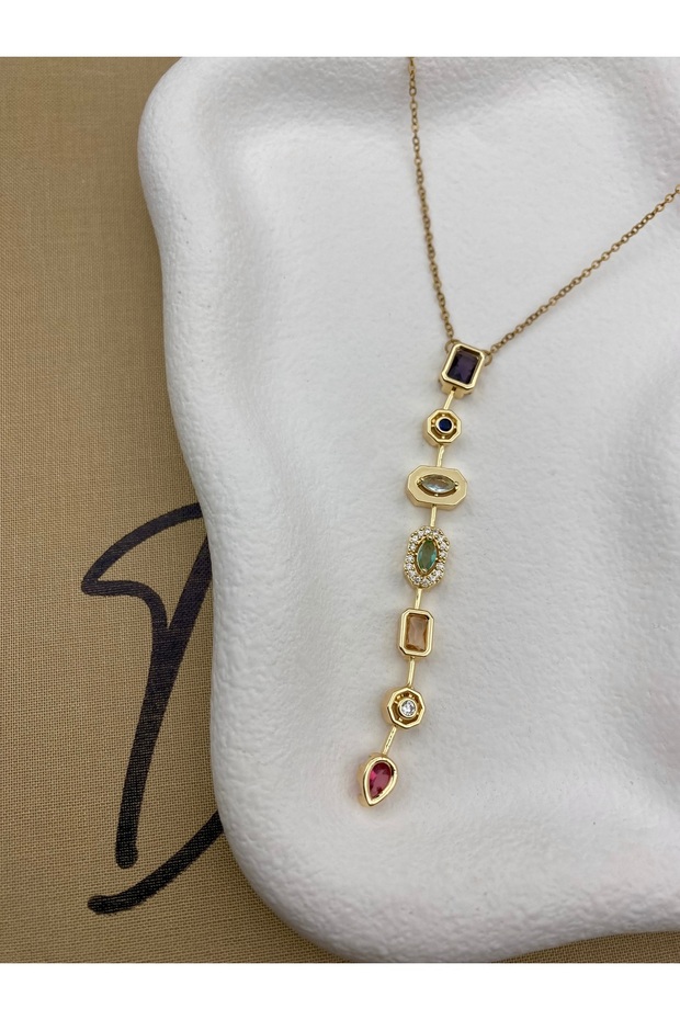 7 Element Colorful Stone Gold Color Steel Y Necklace