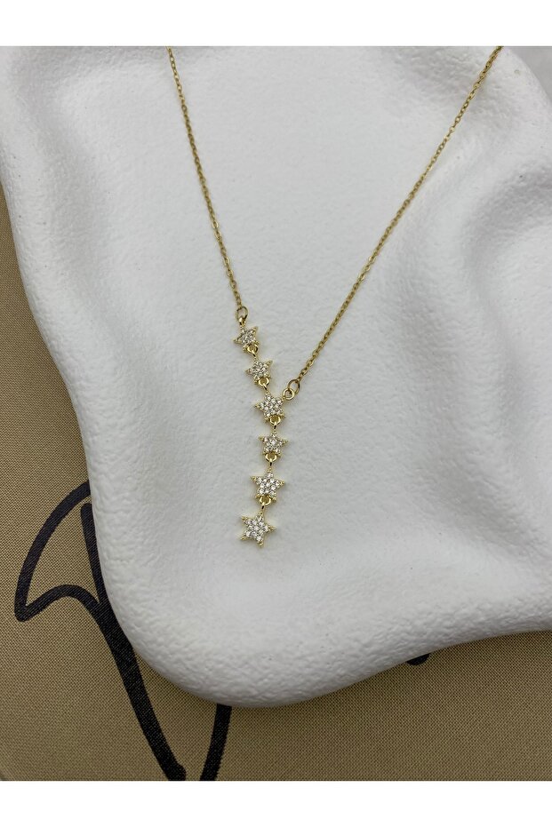 Zircon Stone Gold Color Star Y Necklace, Y Model Shooting Star Necklace