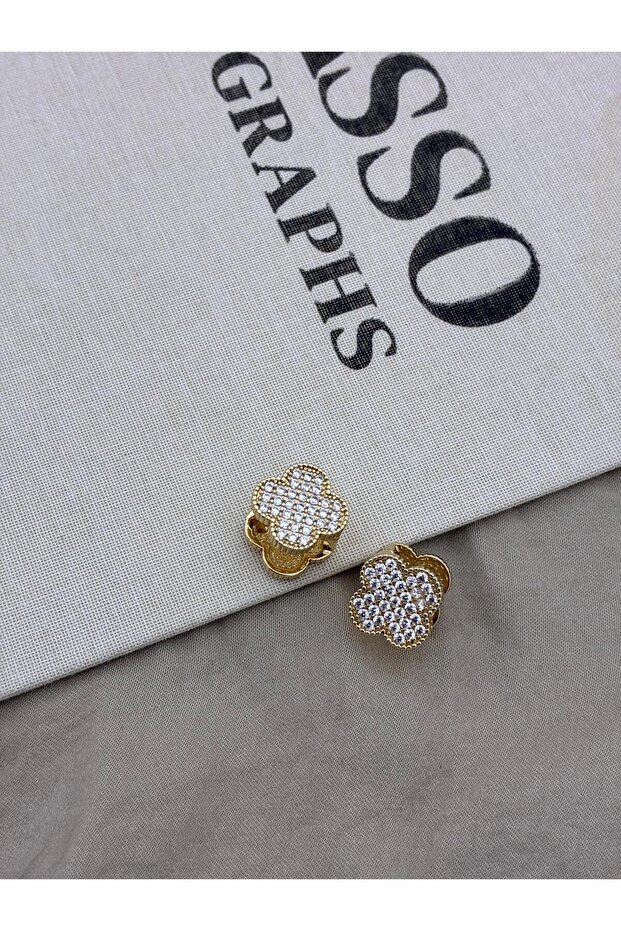 Zircon Stone Gold Color Clover Model Design Earrings Cm19
