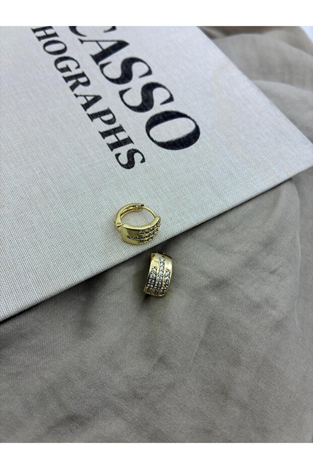 Xuping Gold Color Thick Three Strips Zircon Stone Earrings