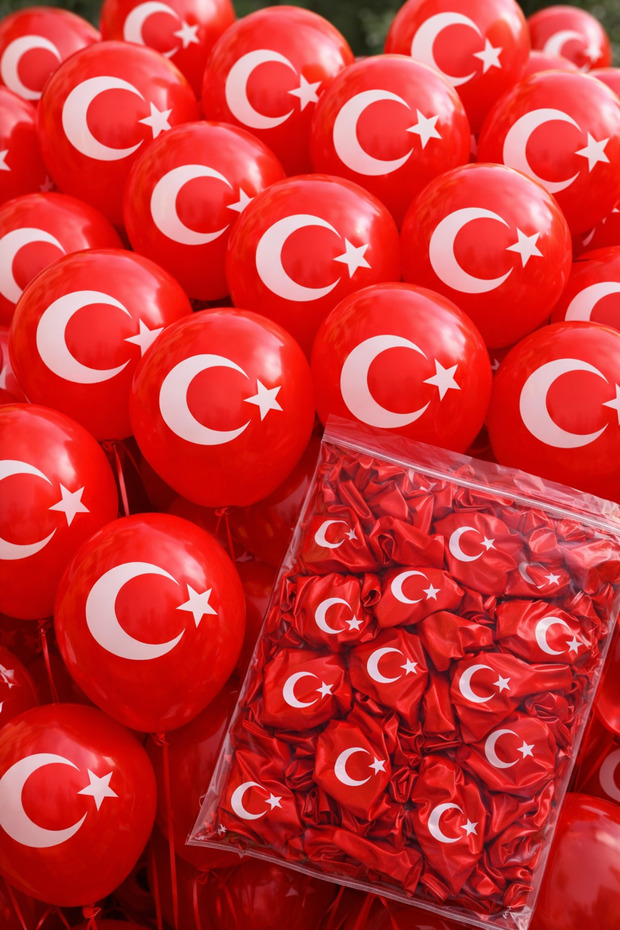 100 Pieces of Flag Balloons with Turkish Flag Red Printed Balloons April 23 May 19 October 29 November 10