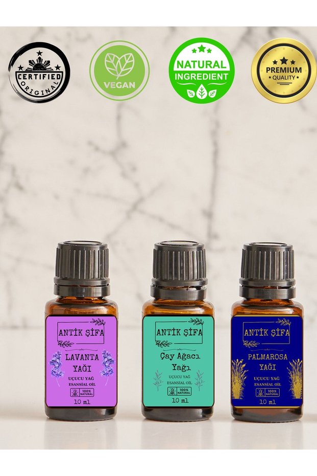 Zindelik Essential Oil Set - 3 X 10 ml Set (Tea Tree, Lavender, Palmarosa Essential Oils)