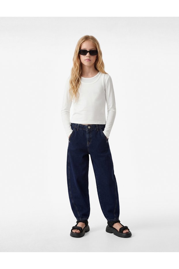 Cotton Balloon Cut Denim Trousers