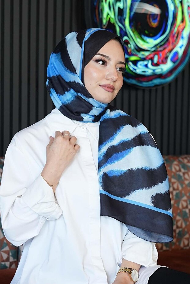شال ناعم أسود بنمط الحمار الوحشي قطن - 4