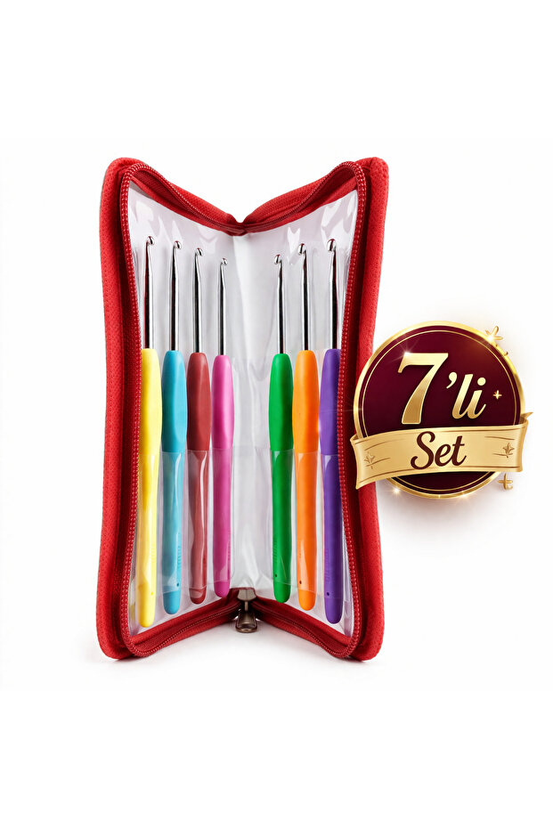 Prestij Boncuk Çantalı Ekonomik Silikon Saplı Tığ Seti 7 Farklı Numara 2mm-2.5mm-3mm-3.5mm-4mm-4.5mm-5mm