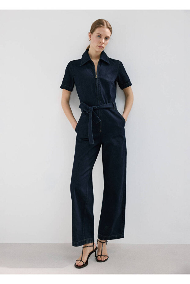 Kemerli denim tulum - 2