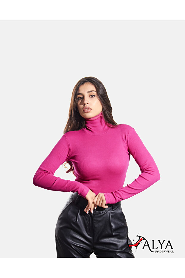 Camisole Full-Rise Body Sweatshirt, Ribbed Fabric, Lycra Badi, Fuchsia Melange Blouse