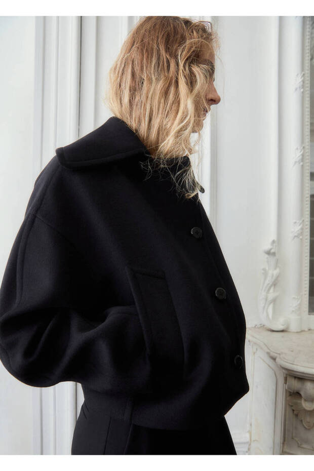 Wool Coat with Shirt Collar