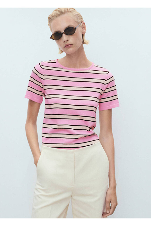 Thin Knit Striped Combination Jersey Sweater