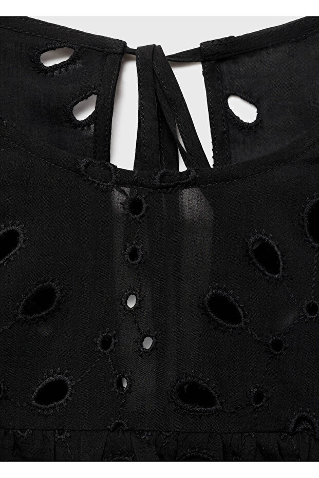 Embroidered Perforated Flounced Blouse - 7