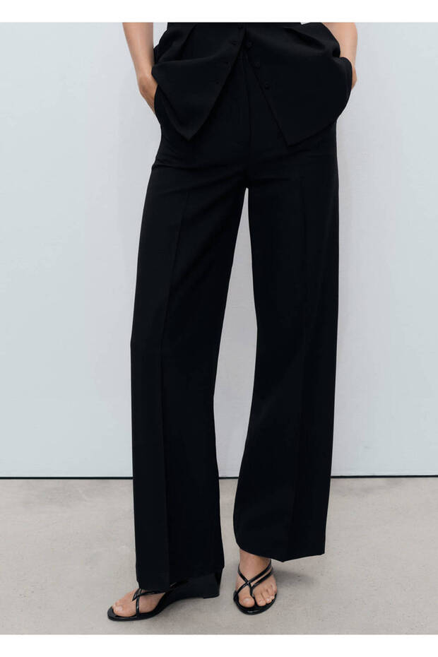Mid Waist Straight Cut Fabric Pants