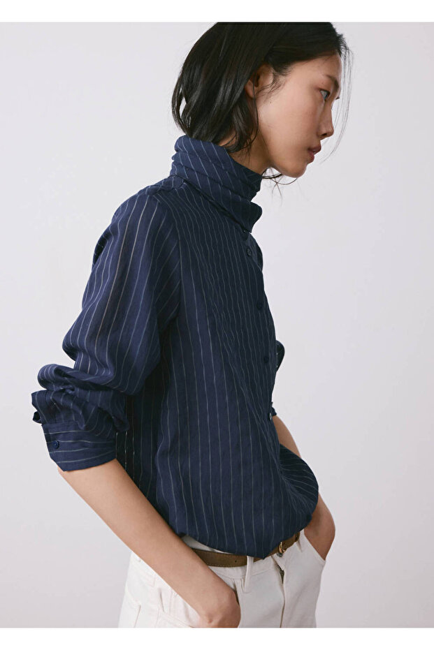 Bow Tie Collar Striped Blouse