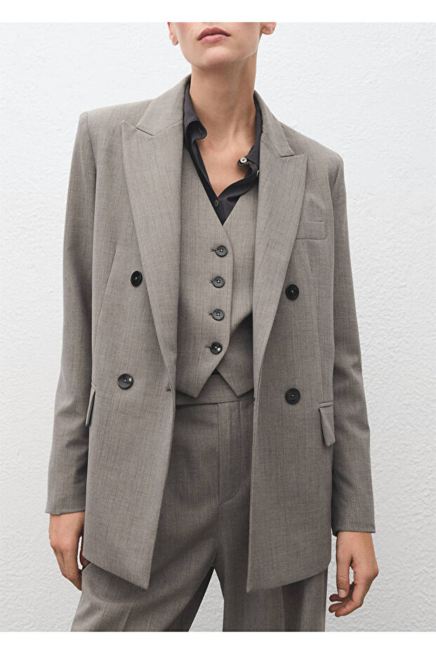 Wool Blend Double Breasted Fabric Blazer Jacket