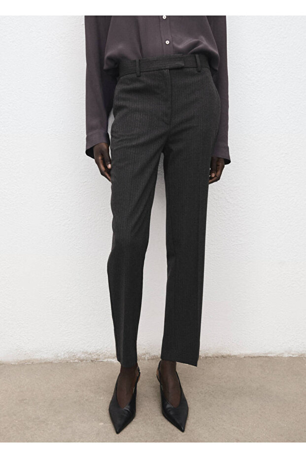 Slim Crop Pants with Thin Stripes