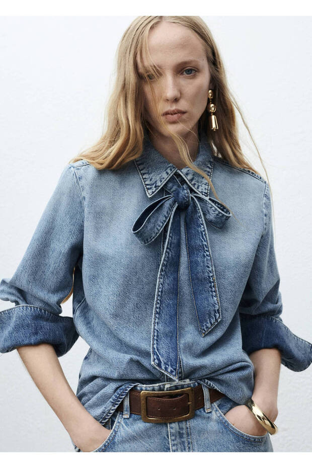 Denim Shirt with Tie Detail