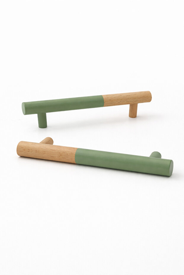 Sage Green - Natural Wood Drawer and Cabinet Handle Set of 2 (128 mm)