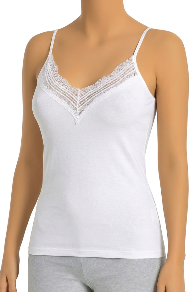 Women's Cotton Undershirt with Lace V-Neck Special Flexible Fit (3168)