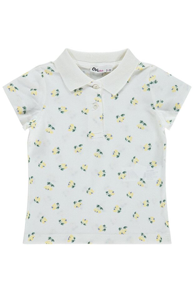 Girl's Leaf and Flower Patterned T-Shirt for Ages 2-5 - Off-White 4-5 Years