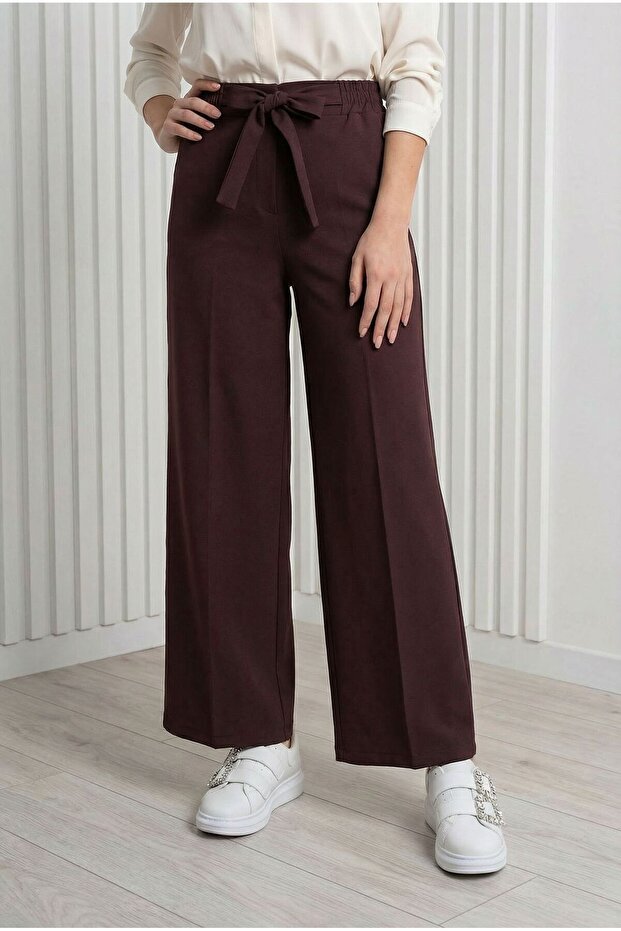 Asu Belted Wide Leg Trousers-Mt1445 Coffee