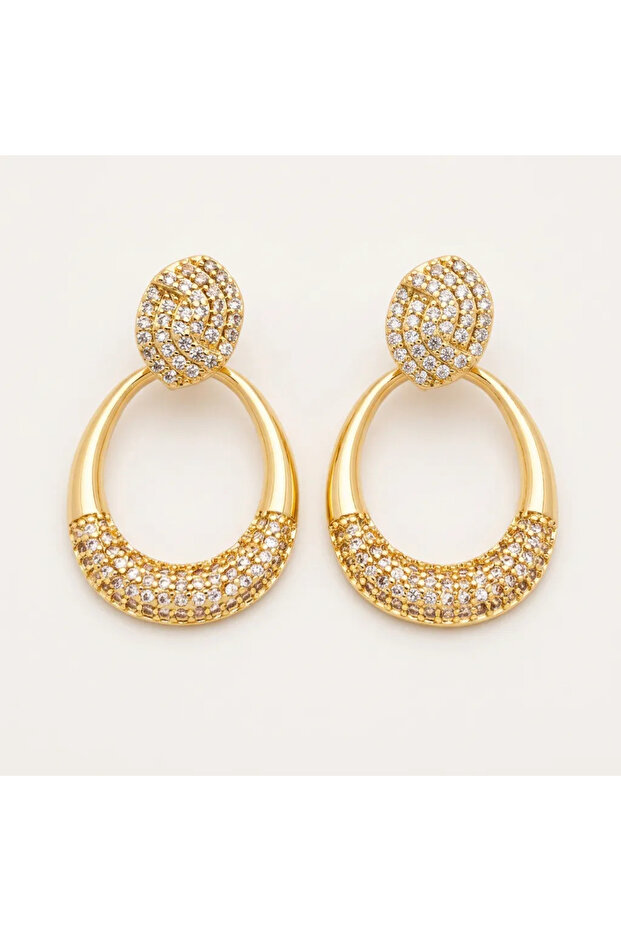 Zircon Stone Steel Oval Hoop Earrings