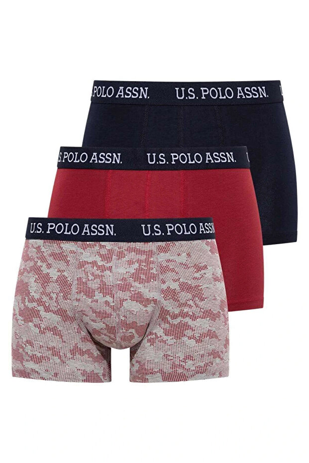 U.S. Polo Assn. Men's Navy Blue - Printed - Claret Red 3-Piece Boxers