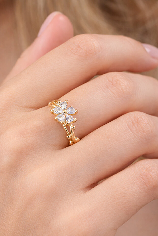 Adjustable Zircon Stone Gold Color Ring – Sparkling and Stylish Design Lrn062