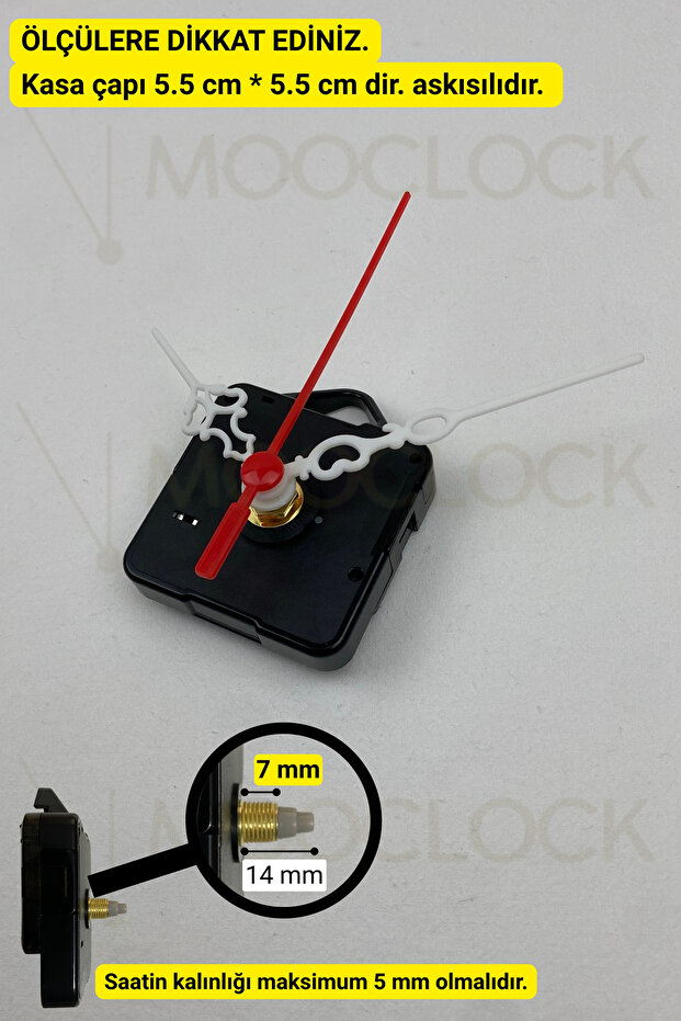 Clock Mechanism, Flowing Silent Wall Clock Mechanism, 14 mm Shaft, Scorpion-Hour-Hand-Second-(with Hanger)