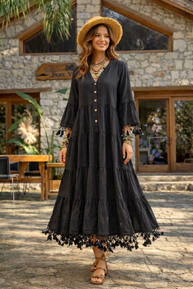 Special Design Raw Linen Asmira Long Dress