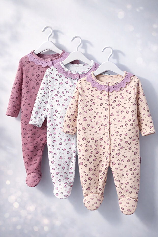 3-Piece Combination Baby Girl Romper Set 100% Cotton Ruffle Collar 3-6-9 Months Newborn