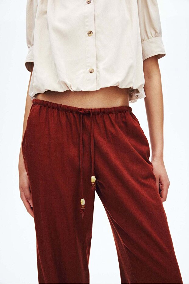 Linen-blend drawstring trousers - 3