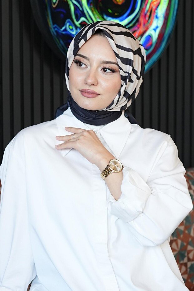 Geometric Pattern Black - White Cotton Scarf - 2
