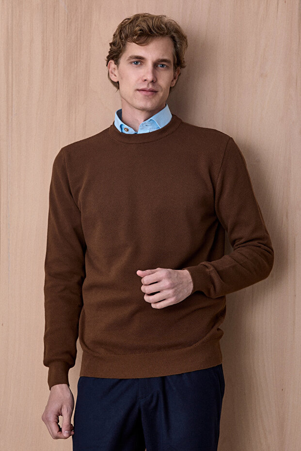 Breviks Dark Beige 100% Cotton Crew Neck Sweater