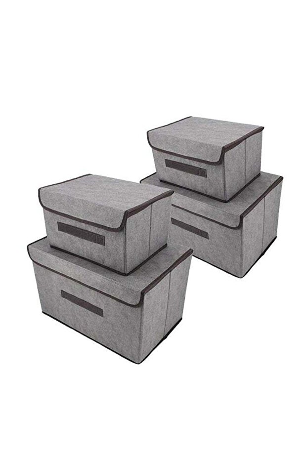 4-Pack Foldable Storage Boxes with Lids, Grey Fabric Organizer Set