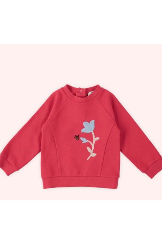 Baby Girl Crew Neck Long Sleeve Sweatshirt with Floral Print Detail on Front 0 -3 Years Kirm