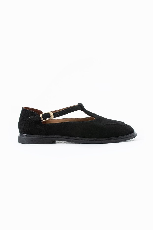 Vibe Women's Tape Detailed Genuine Leather Loafer Black Suede