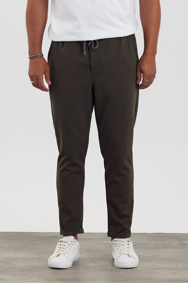 New Season Men's Boyfriend Fit Jacquard Double Leg Lycra Khaki Jogger Pants Mz22008