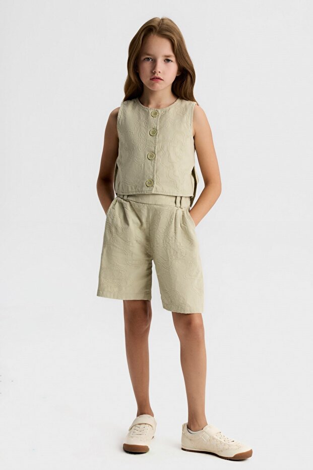 Nk Girls' Basic Knee Length Shorts 8-14 Years Green